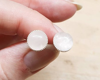 Rose Quartz stud earrings. January Birthstone. 925 sterling silver posts