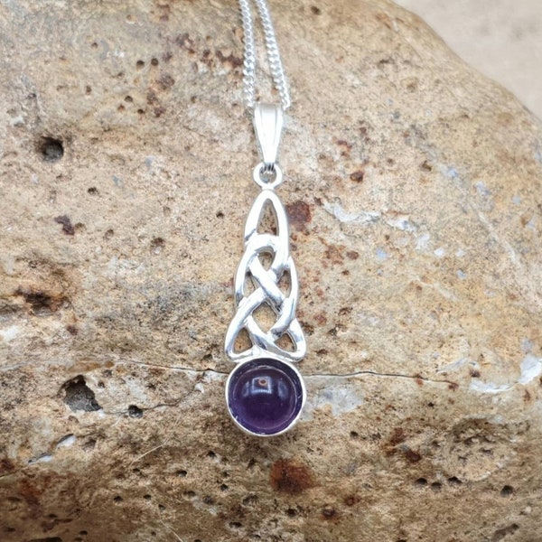 Amethyst Celtic knot Pendant. 925 sterling silver. February birthstone. Purple Amethyst Pendant. Reiki jewelry uk. 6mm stone