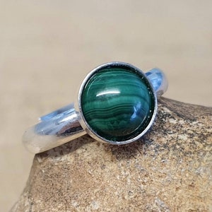 Green Malachite ring. 925 sterling silver. Reiki jewelry uk. Women's Adjustable ring. 8mm stone image 10