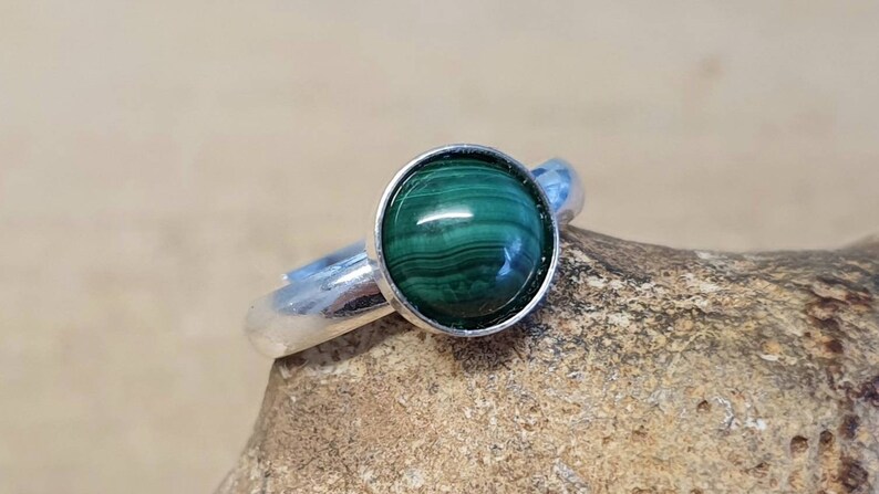 Green Malachite ring. 925 sterling silver. Reiki jewelry uk. Women's Adjustable ring. 8mm stone image 10