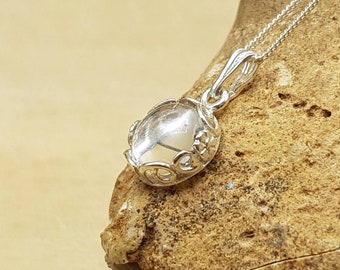 Tiny Clear quartz pendant necklace. 8mm stone. Leaf flower edges. April birthstone necklace. Crystal Reiki jewelry uk. Minimalist jewellery