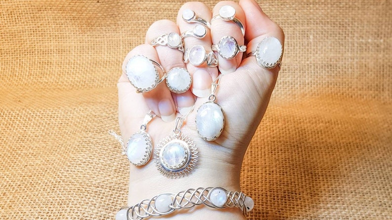 6mm stone 925 sterling silver Crystal Reiki jewelry Rainbow moonstone leaf ring Adjustable ring June Birthstone ring