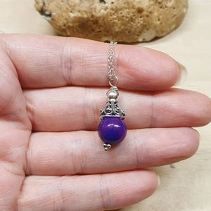 Purple Sugilite cone pendant necklace. Rare Reiki jewelry uk. Small Wire wrapped pendant. 10mm stone. Bali silver necklaces for women image 2