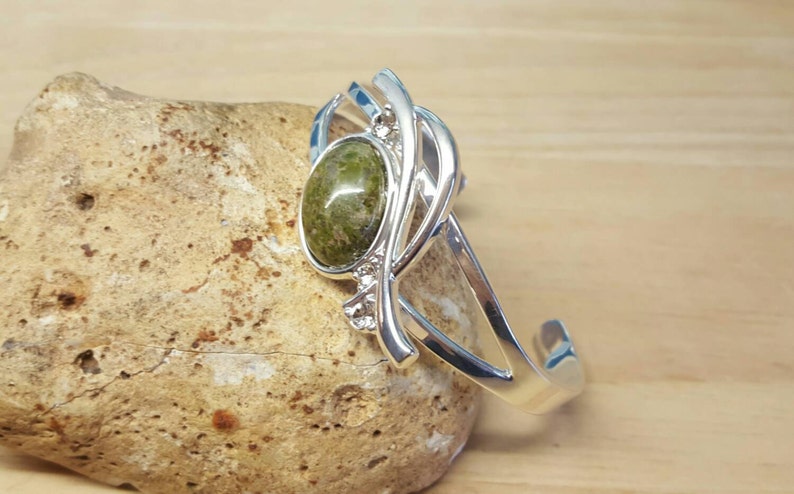 Green Scorpio jewelry Silver plated Adjustable bracelet Unakite cuff bracelet Reiki jewelry uk