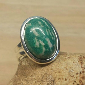 Silver plated Green Russian Amazonite ring. Statement ring. Virgo jewelry. Reiki jewelry uk. Adjustable ring image 1