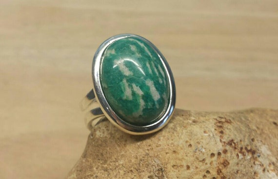 Silver plated Green Russian Amazonite ring. Statement ring. Virgo jewelry. Reiki jewelry uk. Adjustable ring