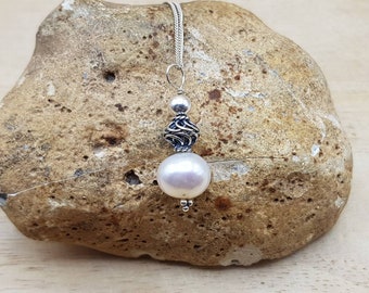 Fresh water pearl pendant necklace. June Birthstone. Wedding Bali silver necklaces for women. Reiki jewelry uk. 30th anniversary gemstone.