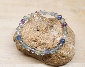 Rainbow Fluorite bracelet. 6mm stones 19cm. Stretch elastic stacking bracelets for women. Reiki jewelry uk. Pisces jewelry