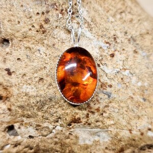 Small oval copal pendant necklace. Yellow orange gemstone 14x10mm. Simple minimalist jewellery. 925 sterling silver necklaces for women. image 10