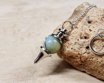 Amazonite Pendulum. Dowsing Virgo Reiki crystals uk. Pale green Semi precious stone Wire wrapped pendulums