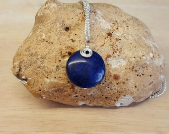 Lapis Pendant. Lapis lazuli necklace. Crystal for throat chakra. September birthstone. Reiki jewelry uk. Wire wrapped pendant