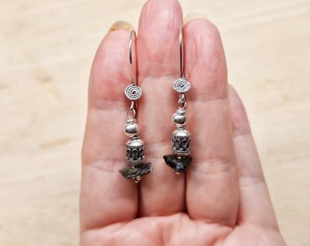 Raw Moldavite earrings. Green Tektite earrings. Sterling silver earrings. Reiki jewelry uk. Wire wrapped earrings