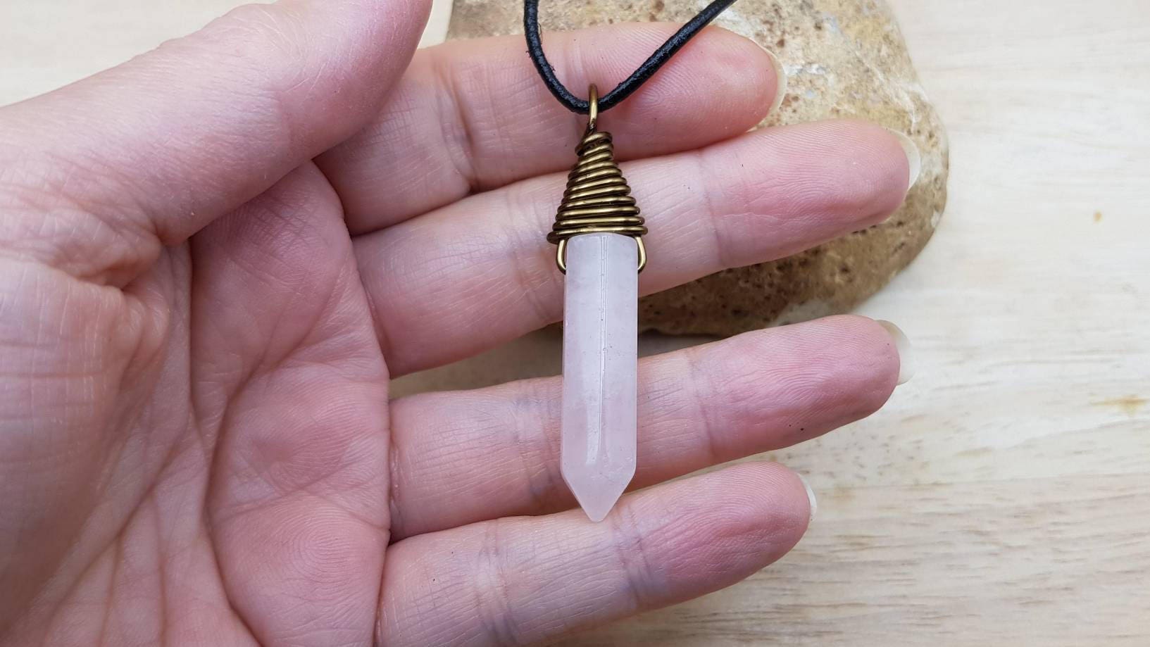 Mens Rose Quartz Pendant. Unisex Crystal necklace. 5th Etsy