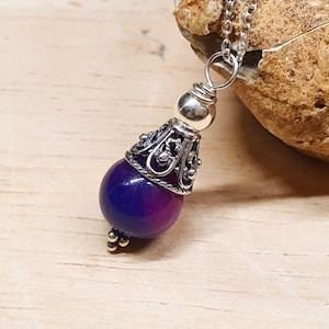 Purple Sugilite cone pendant necklace. Rare Reiki jewelry uk. Small Wire wrapped pendant. 10mm stone. Bali silver necklaces for women image 1