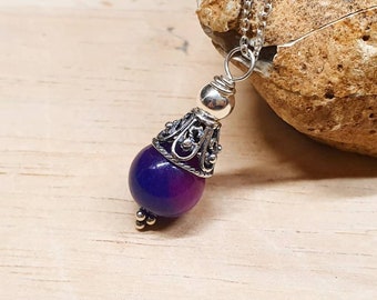 Purple Sugilite cone pendant necklace. Rare Reiki jewelry uk. Small Wire wrapped pendant. 10mm stone. Bali silver necklaces for women