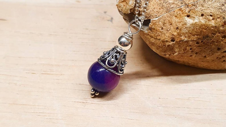 Purple Sugilite cone pendant necklace. Rare Reiki jewelry uk. Small Wire wrapped pendant. 10mm stone. Bali silver necklaces for women image 1