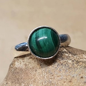 Green Malachite ring. 925 sterling silver. Reiki jewelry uk. Women's Adjustable ring. 8mm stone image 1