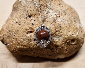 Mahogany Obsidian pendant. Reiki jewelry uk. Wire wrapped pendant. Brown obsidian necklace