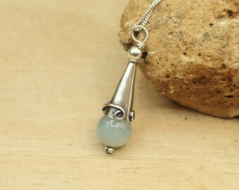 Aquamarine Silver Necklace, 19th wedding anniversary, March Birthstone