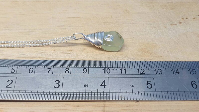 Green Prehnite pendant. Archangel Raphael stone. Libra necklace. Reiki jewelry uk. Silver plated Wire wrapped pendant image 4