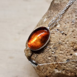 Small oval copal pendant necklace. Yellow orange gemstone 14x10mm. Simple minimalist jewellery. 925 sterling silver necklaces for women. image 2