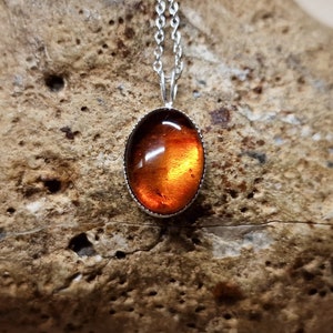 Small oval copal pendant necklace. Yellow orange gemstone 14x10mm. Simple minimalist jewellery. 925 sterling silver necklaces for women. image 1