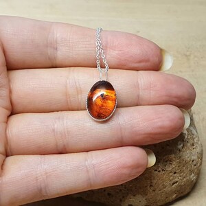 Small oval copal pendant necklace. Yellow orange gemstone 14x10mm. Simple minimalist jewellery. 925 sterling silver necklaces for women. image 3