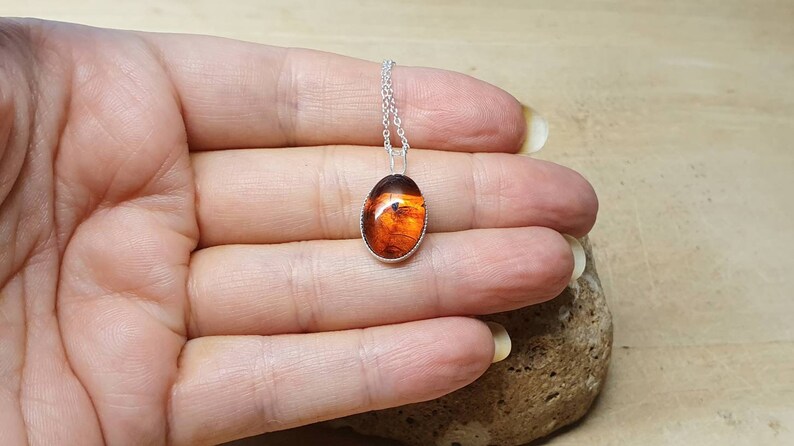 Small oval copal pendant necklace. Yellow orange gemstone 14x10mm. Simple minimalist jewellery. 925 sterling silver necklaces for women. image 3