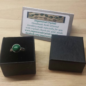 Green Malachite ring. 925 sterling silver. Reiki jewelry uk. Women's Adjustable ring. 8mm stone image 5