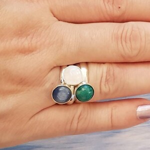Green Malachite ring. 925 sterling silver. Reiki jewelry uk. Women's Adjustable ring. 8mm stone image 6