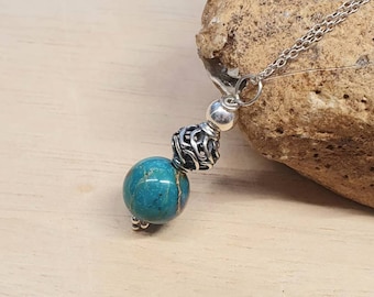 Green jasper pendant. Minimalist sterling silver jewellery for women