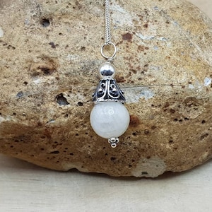 Minimalist White Moonstone cone Pendant necklace. Reiki jewelry. June's Birthstone. 10mm gemstone. Birthday Gift for her. Empowered crystals image 1