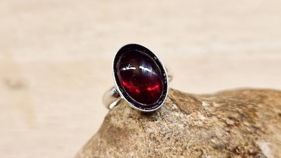 Dark Red Garnet Ring. Adjustable 925 sterling silver rings for women. Reiki jewelry uk. January birthstone. 14x10mm 2nd anniversary Gemstone