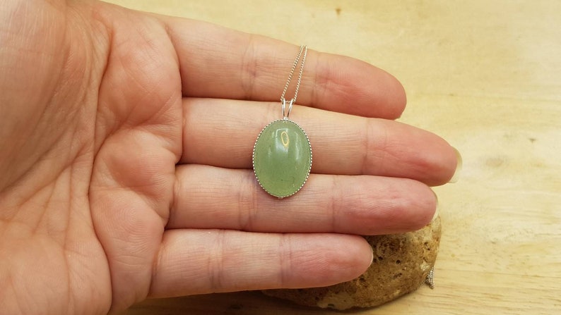 Reiki jewelry uk 925 sterling silver 18x13mm Semi precious stone necklace Green Aventurine Pendant necklace