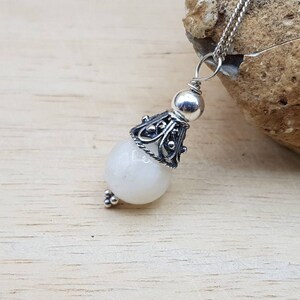 Minimalist White Moonstone cone Pendant necklace. Reiki jewelry. June's Birthstone. 10mm gemstone. Birthday Gift for her. Empowered crystals image 2