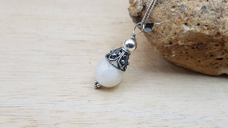 Minimalist White Moonstone cone Pendant necklace. Reiki jewelry. June's Birthstone. 10mm gemstone. Birthday Gift for her. Empowered crystals image 2