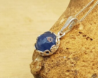 Tiny Blue Kyanite necklace. Reiki jewelry uk. Mineral pendant. 8mm stone. Women's gemstone necklace. 925 sterling silver necklaces for women