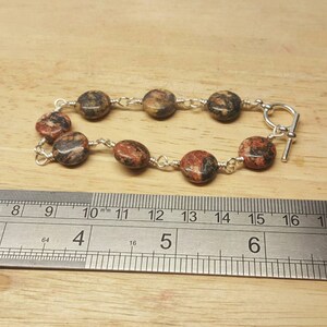 Leopardskin jasper bracelet. Reiki jewelry uk. Wire wrapped bracelet. Brown semi precious stone image 4