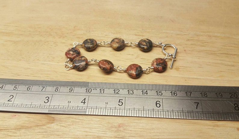 Leopardskin jasper bracelet. Reiki jewelry uk. Wire wrapped bracelet. Brown semi precious stone image 4