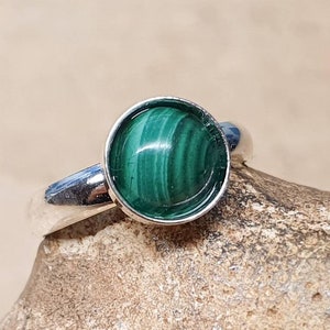 Green Malachite ring. 925 sterling silver. Reiki jewelry uk. Women's Adjustable ring. 8mm stone image 9