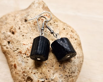 Raw black Tourmaline earrings. October birthstone. Reiki jewelry. Dangle drop Raw crystal Wire wrap earrings