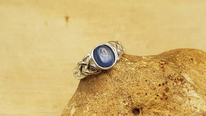 blue gemstone ring Reiki jewelry uk UK SIZE N 925 sterling silver rings for women March birthstone Celtic knot Kyanite ring