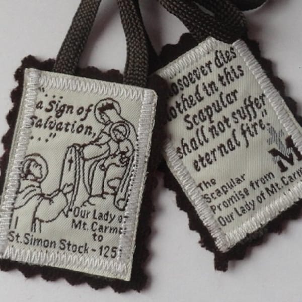 Traditional Catholic "Our Lady of MT. Carmel" 100% Brown Wool Scapular, Hand Made in USA