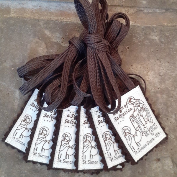Bulk lot of 6 (six) MT. Carmel Scapulars, 100% Brown Wool, Traditional Catholic Scapular, Hand Made in USA