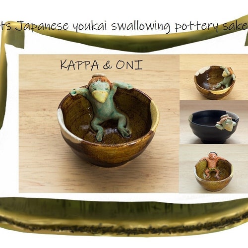 Unique Japanese Kasama sold ware/sake cups/pottery sake cups/Japanese-style tea cup/Yunomi/by Kyouko Takahashi/KAPPA/ONI/FOX/Raccoon dog