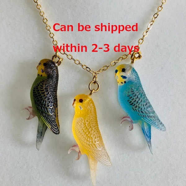 Unique three budgerigar pendant,Budgie necklace,Handmade in translucent resin,blue,green,yellow budgie,customize