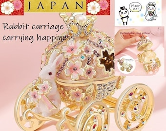 From JAPAN,beautiful Rabbit and SAKURA carriage jewelry Box,ring christmas gifts, gift,birthday gift,Easter gift