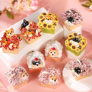 Japanese Shiba Inu in Four Seasons Jewelry Box,crystal ring box,accessory case,Cherry blossoms,Sunflower,Maple,Snow