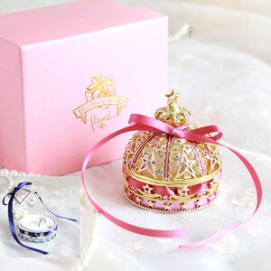 Originaire du JAPON, boîte à bijoux couronne Bow Prima Stella, étui à bijoux, boîte à alliances, coussin pour alliances, cadeaux d&#39;anniversaire, cadeaux de mariage, cadeau