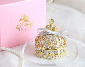 Cherry Blossom Ring Box: Crystal Crown Jewelry Display
